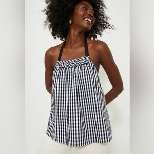 Tuckernuck navy and white gigham halter blouse